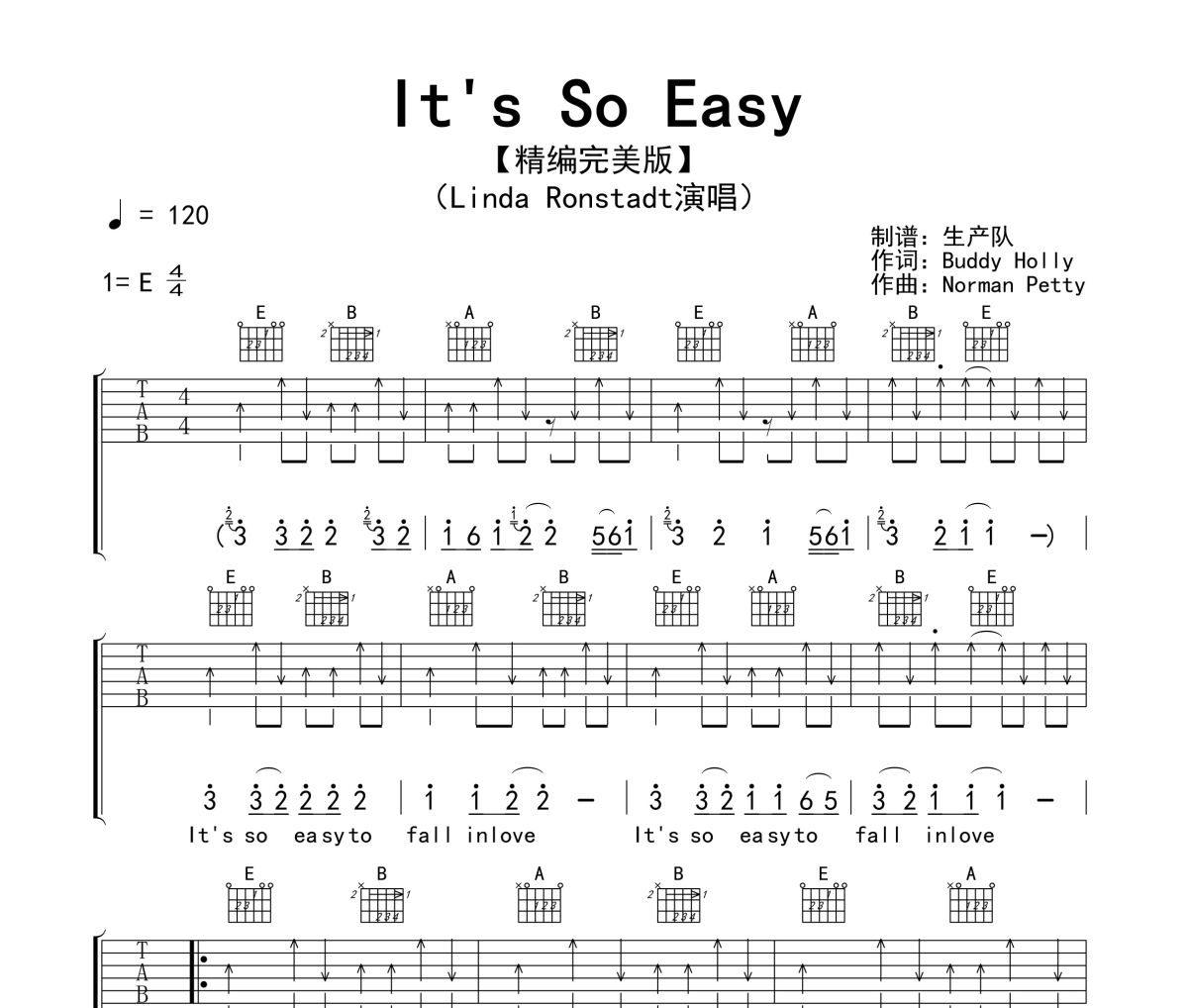 It's So Easy吉他谱 Linda Ronstadt《It's So Easy》六线谱|吉他谱