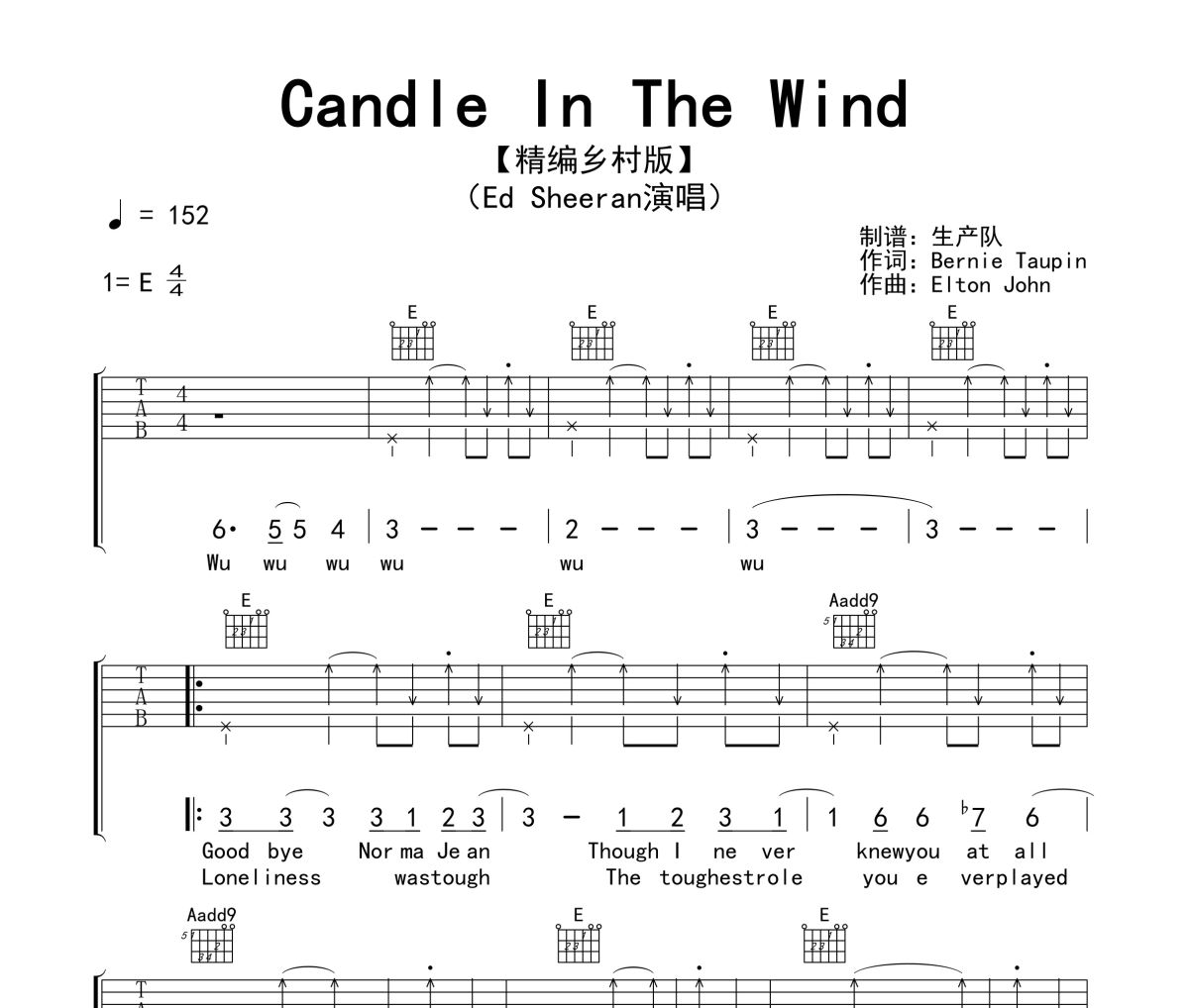 Candle In The Wind吉他谱 Ed Sheeran《Candle In The Wind》六线谱|吉他谱