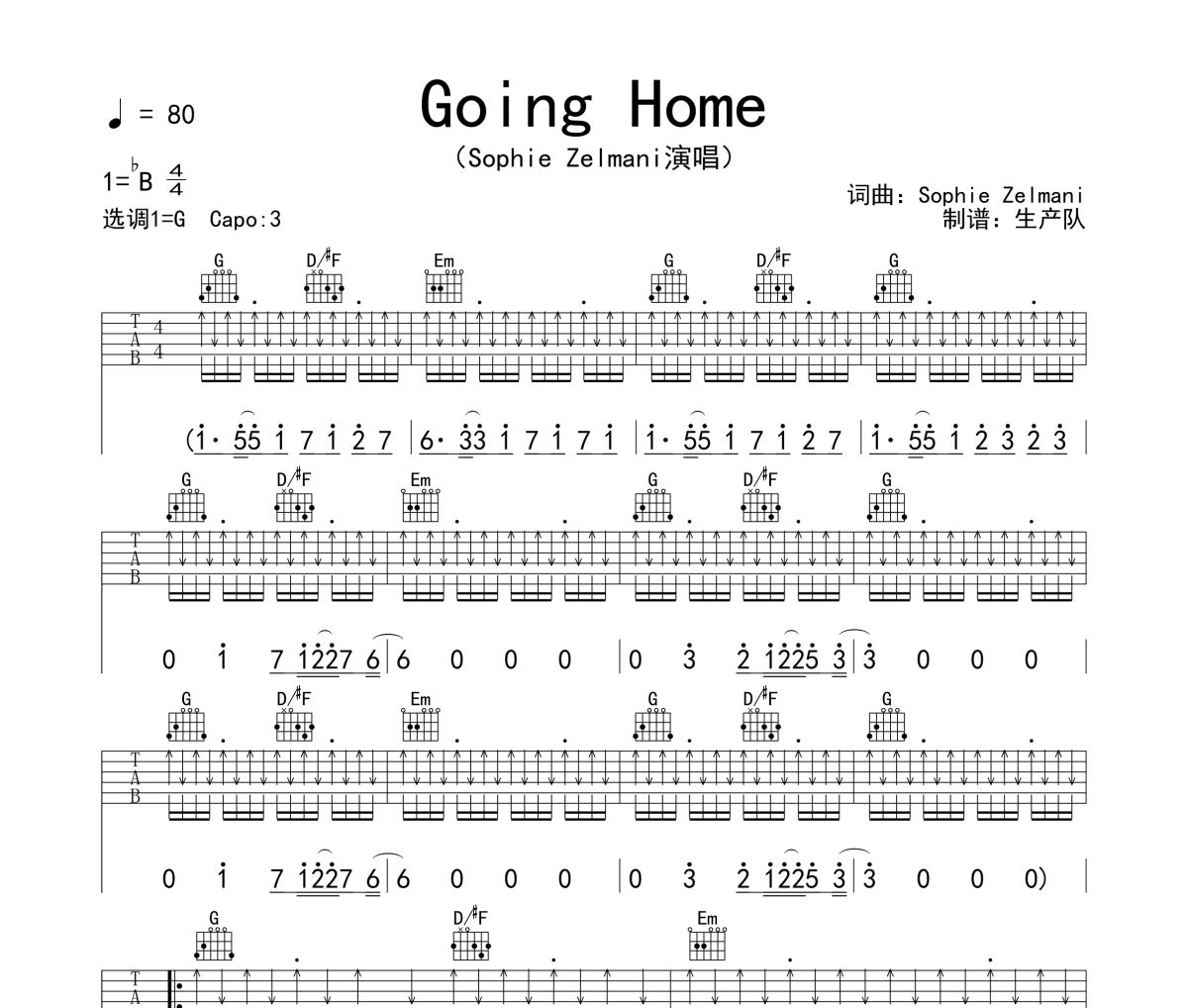 Going Home吉他谱 Sophie Zelmani《Going Home》六线谱|吉他谱