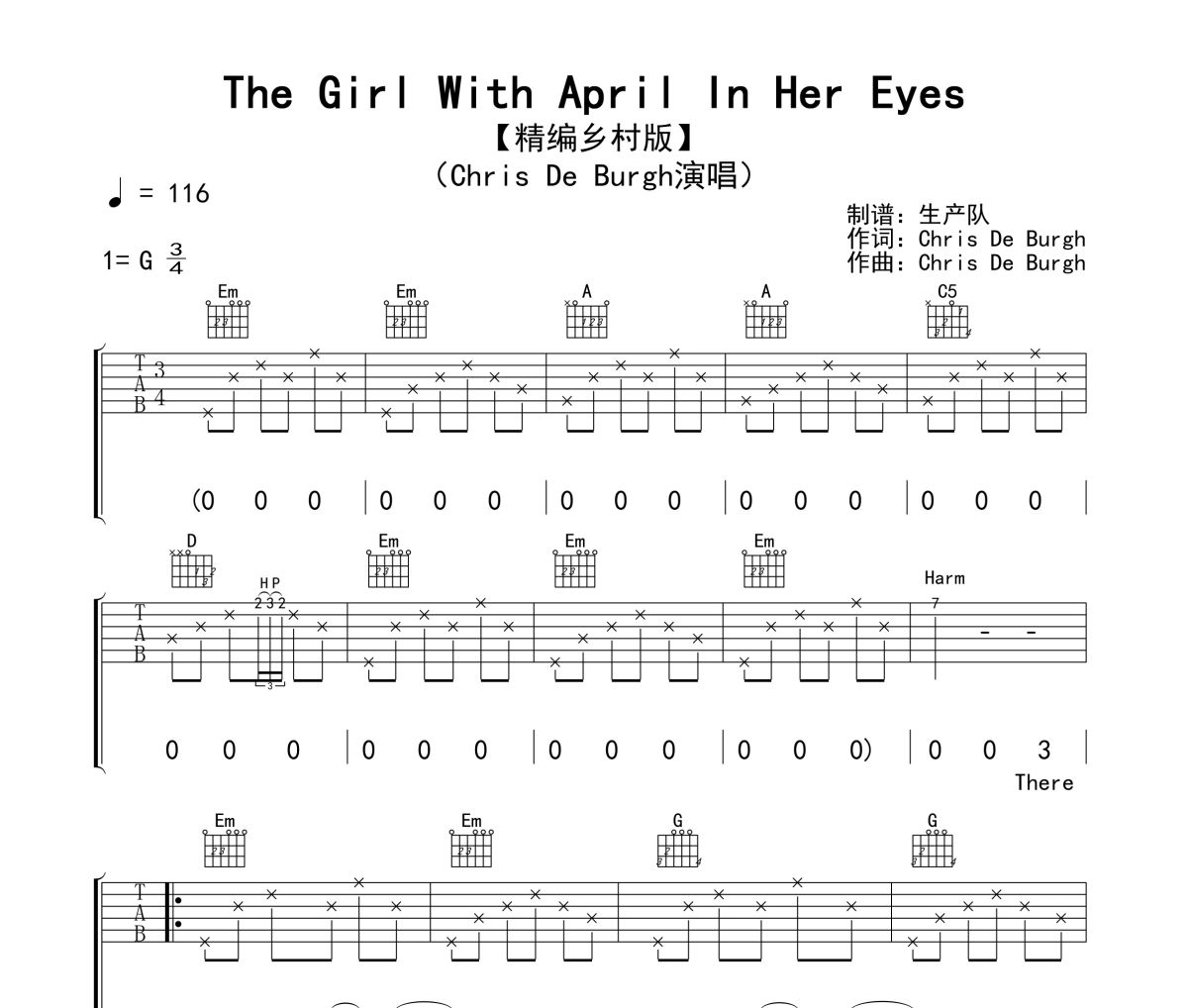 The Girl With April In Her Eyes吉他谱 Chris De Burgh《The Girl W