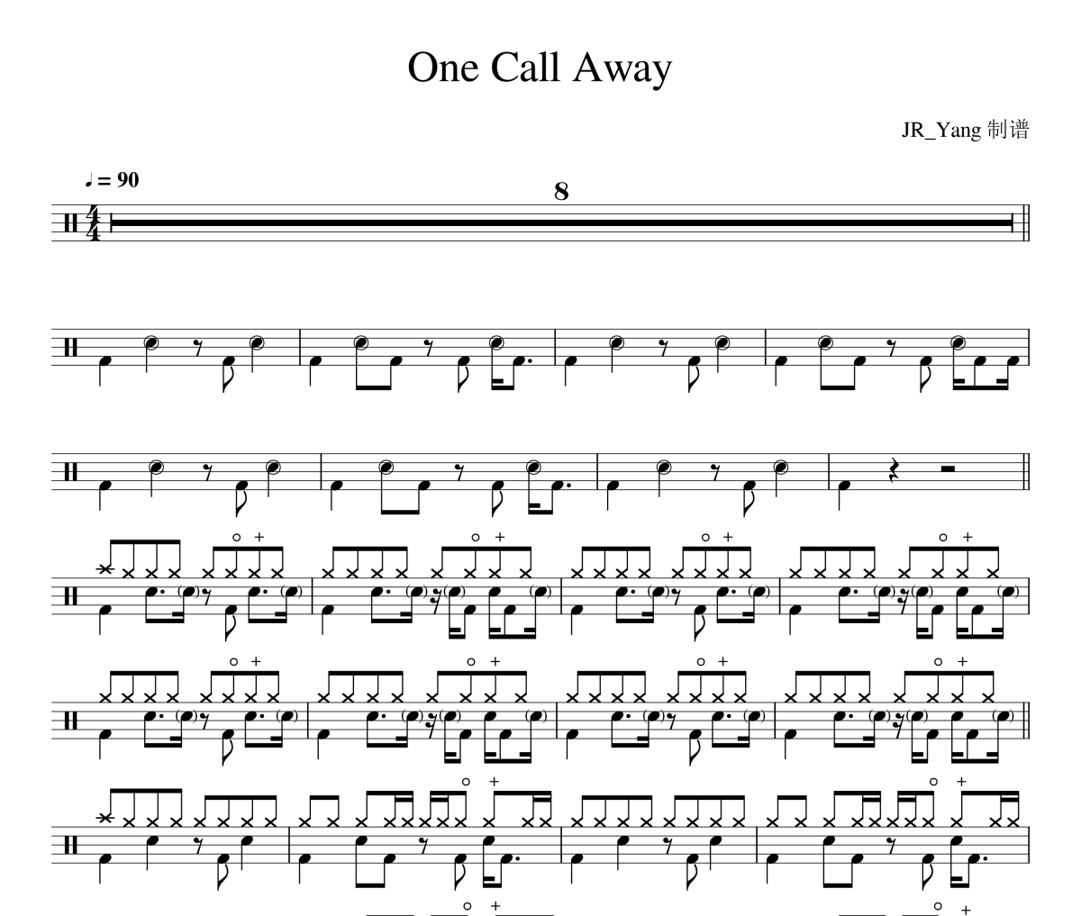 One Call Away鼓谱 Charlie Puth《One Call Away》架子鼓|爵士鼓|鼓谱