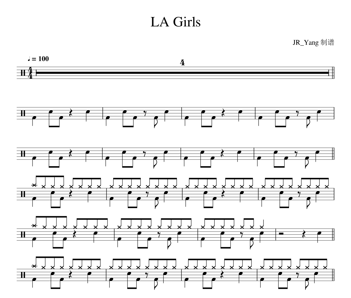 LA Girls鼓谱 Charlie Puth《LA Girls》架子鼓|爵士鼓|鼓谱