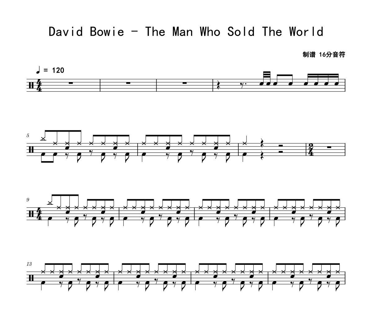 The Man Who Sold The World鼓谱 David Bowie《The Man Who Sold Th