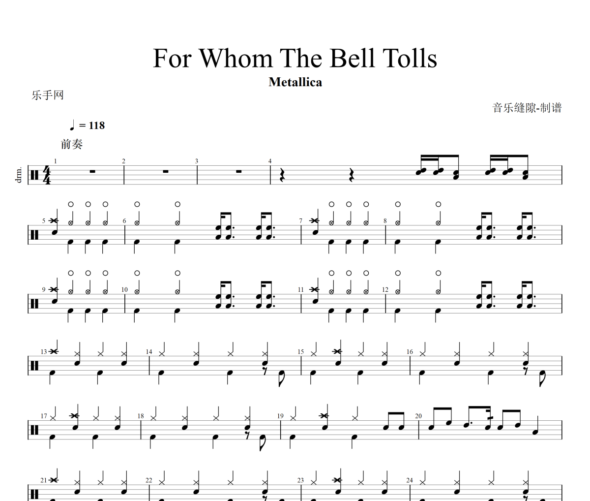 For Whom The Bell Tolls鼓谱 Metallica《For Whom The Bell Tolls》