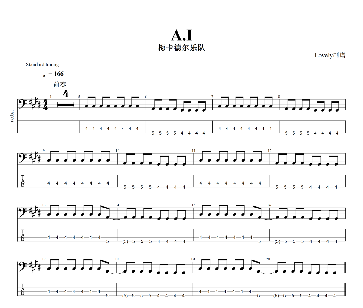 A.I贝斯谱 梅卡德尔乐队-A.I四线谱|贝斯谱+动态视频