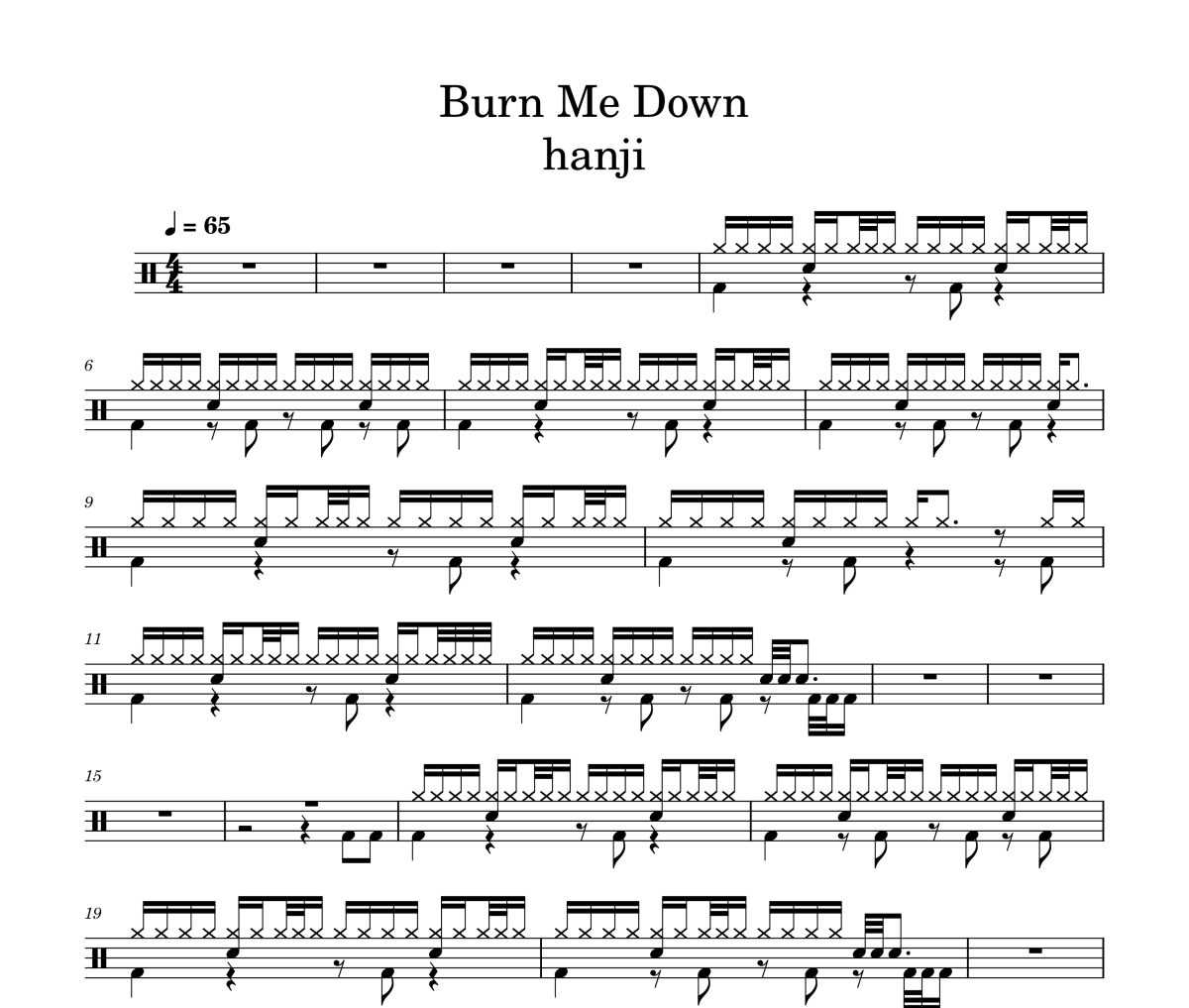 Burn Me Down鼓谱 hanji《Burn Me Down》架子鼓|爵士鼓|鼓谱