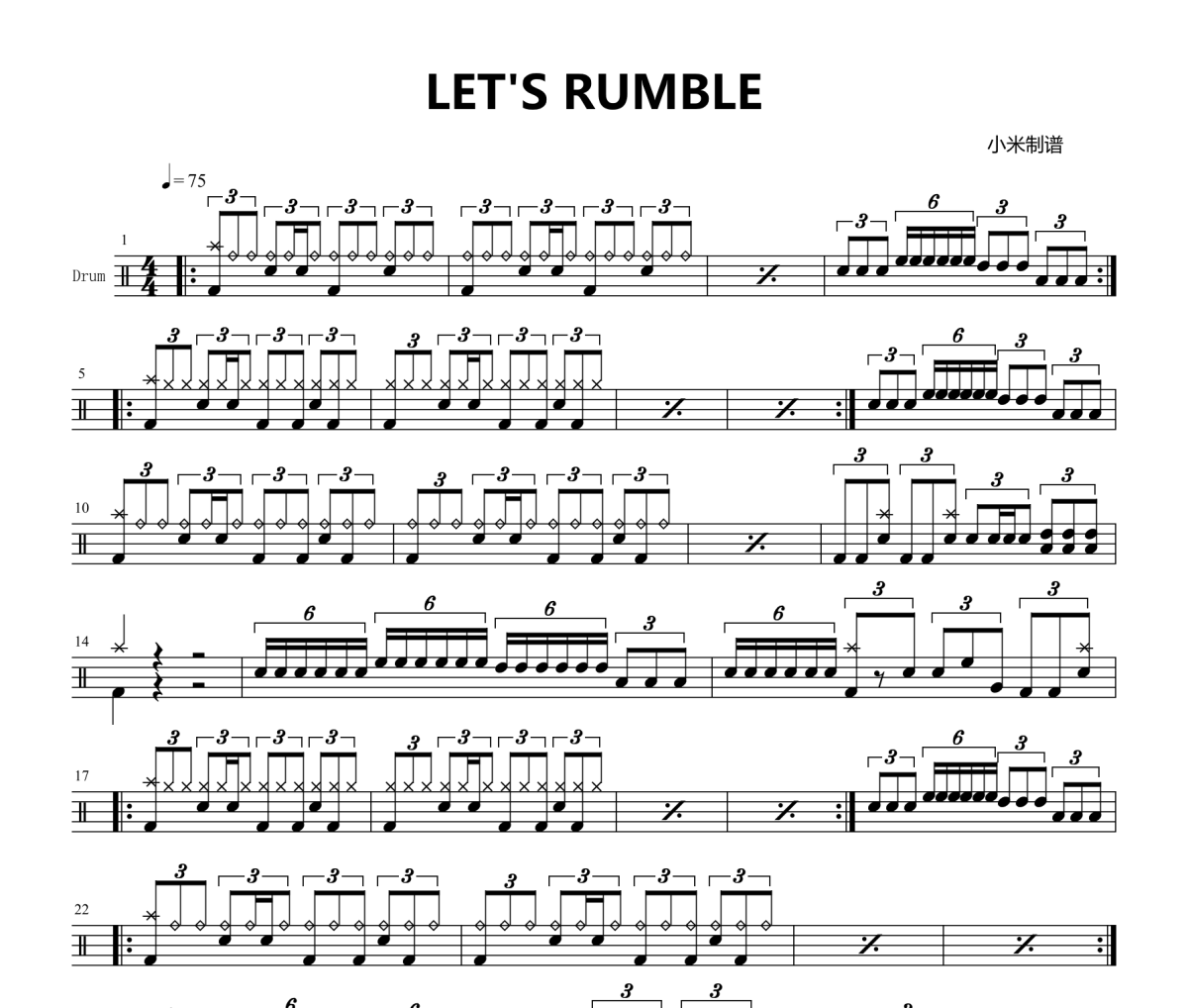 LET'S RUMBLE鼓谱 比赛歌曲《LET'S RUMBLE》架子鼓|爵士鼓|鼓谱+动态视频