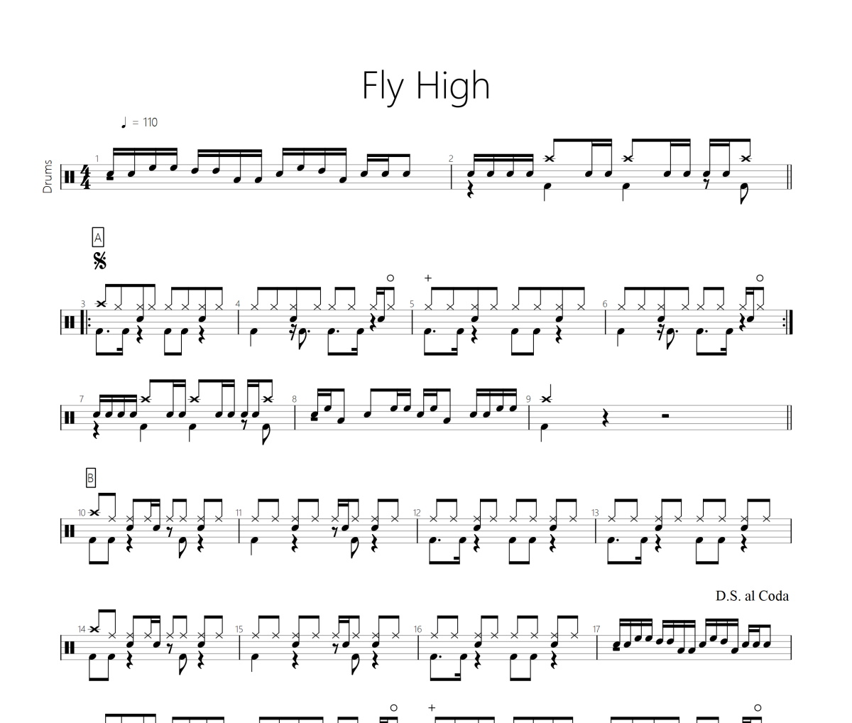 fly high鼓谱 练习曲《fly high》架子鼓|爵士鼓|鼓谱 晓牧制谱