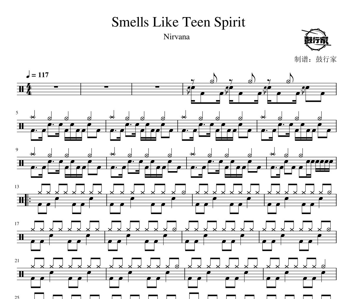 Smells Like Teen Spirit鼓谱 Nirvana-Smells Like Teen Spirit爵士鼓
