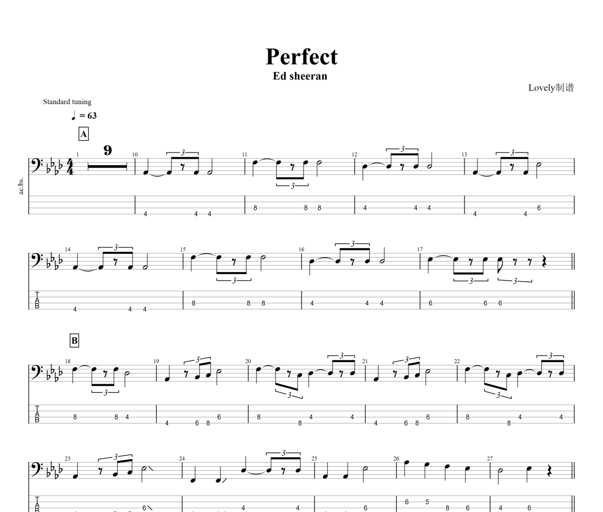 Perfect贝斯谱 Ed Sheeran - Perfect贝司BASS谱+动态视频