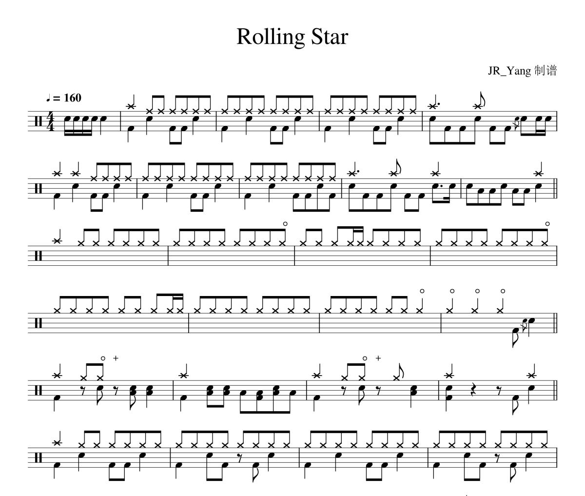 Rolling Star鼓谱 YUI-Rolling Star架子鼓|爵士鼓|鼓谱 JR_Yang制谱