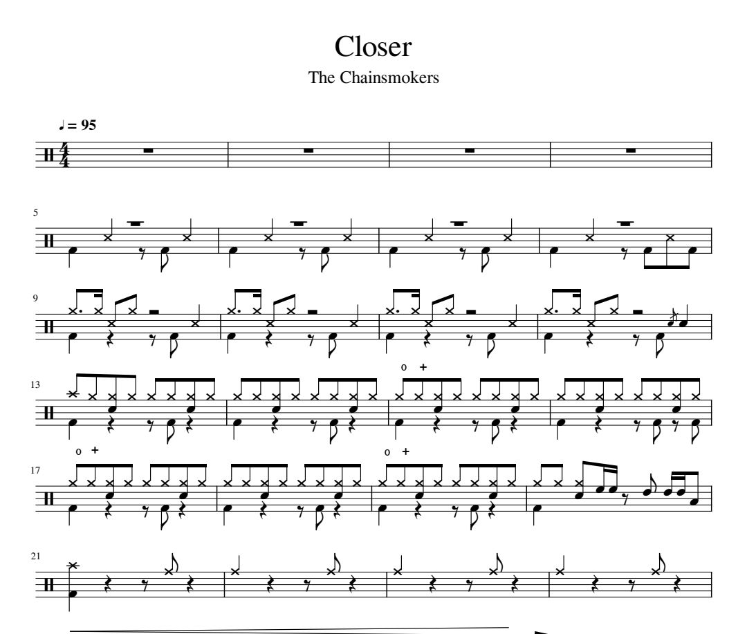 Closer鼓谱 The Chainsmokers《Closer》架子鼓|爵士鼓|鼓谱