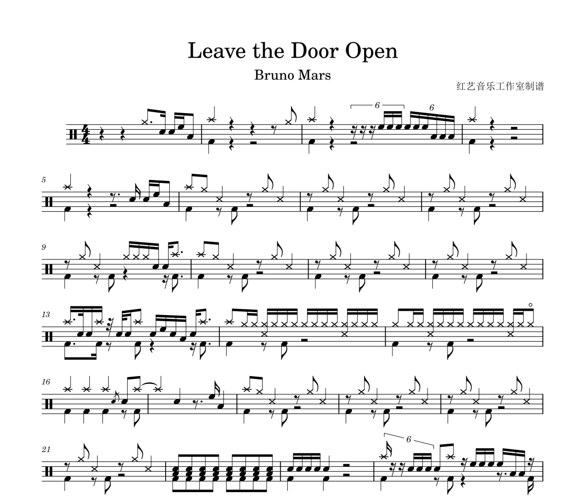 Leave the Door Open鼓谱 Bruno Mars《Leave the Door Open》架子鼓|爵士鼓